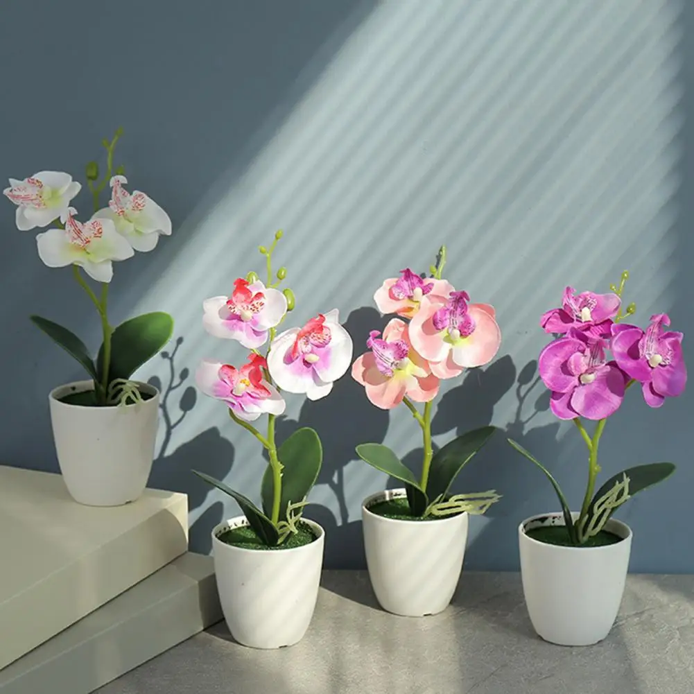 

Artificial Bonsai Realistic Long-lasting Bright-colored Desktop Faux Silk Butterfly Orchid Flower Bonsai Party Decor