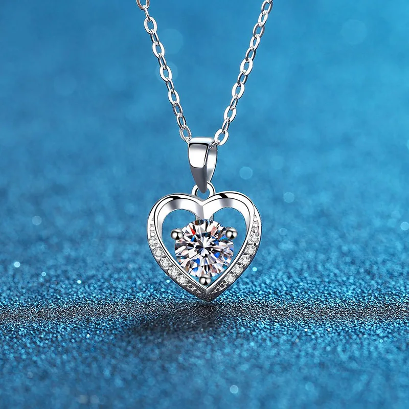 

Ожерелье с сердцем GRA Moissanite женское, подвеска из серебра 925 пробы с натуральным камнем 1,0 карата, подарок на свадьбу, День Святого Валентина, оптовая продажа