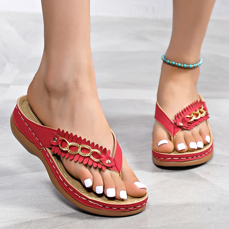 

Flip Flops Women Chain Fringe Retro Sandals Summer Wedge Platform Shoes 2022 New Outdoor Casual Women's Slippers Claquette Femme