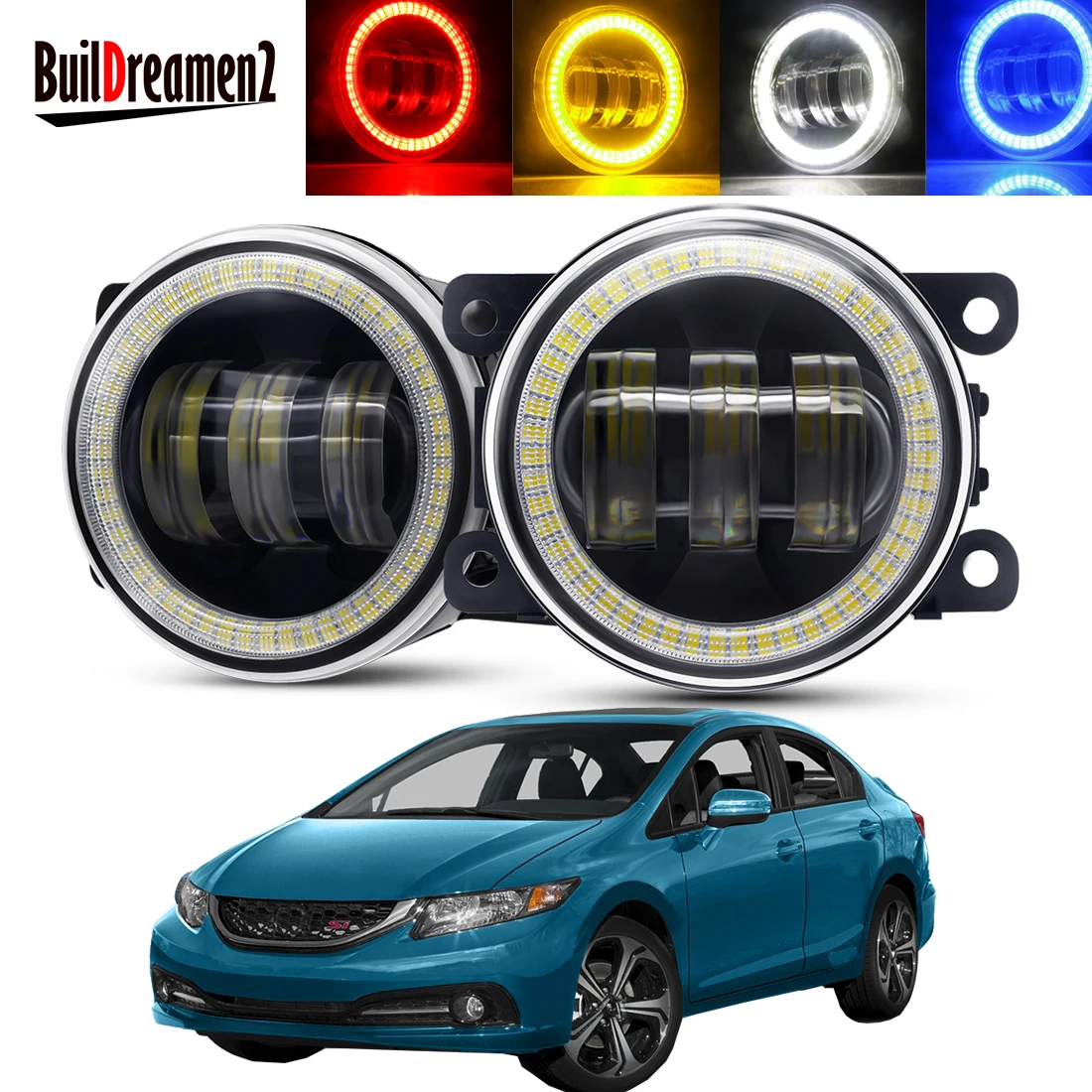 

2 X Car Angel Eye Fog Light Assembly For Honda Civic Si Sedan 2013-2017 30W LED Fog Daytime Running Lamp DRL 6000LM 12V Styling