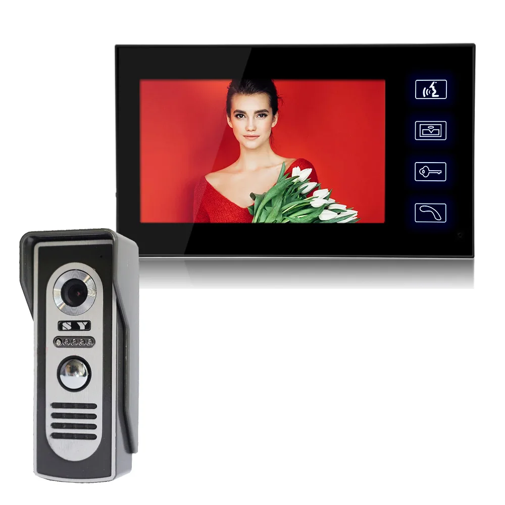 SYSD Video Intercom 7'' Monitor Video Door Phone System Kit IR Camera Touch Button with Unlock Metal Outdoor unit