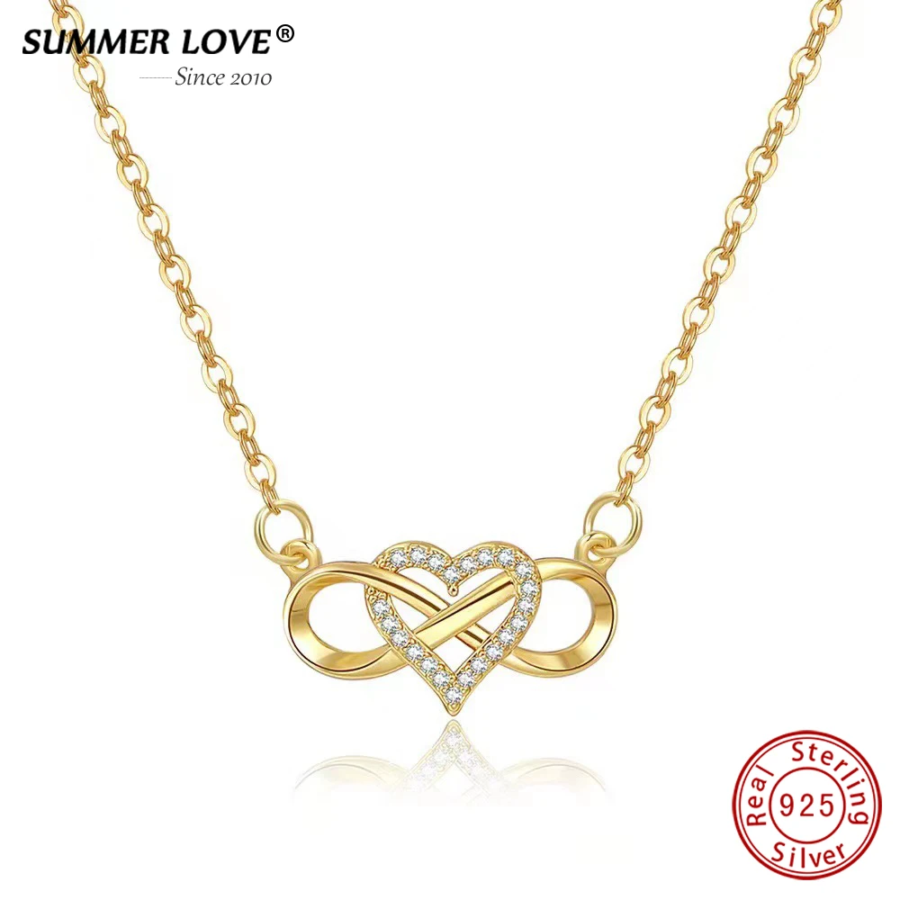 

New Personalized Sterling Silver Zircon Set Infinite Love Element Necklace Versatile Simple Couple Necklace