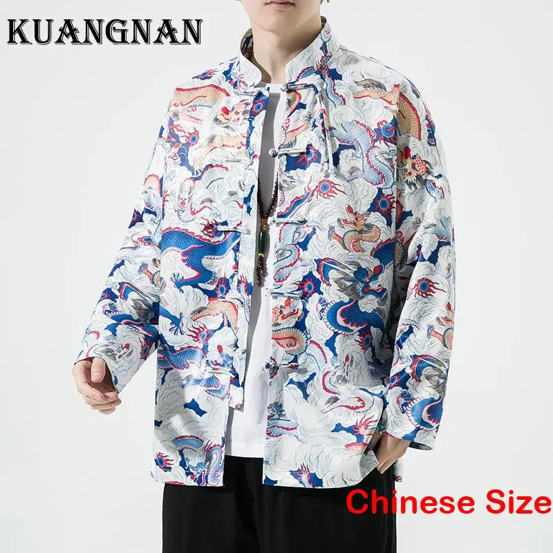 

KUANGNAN Dragon Printed Men's Shirt Clothes for Men Shirt Luxury Clothing Mens Shirts and Blouses Long Sleeve 5XL 2023 Spring