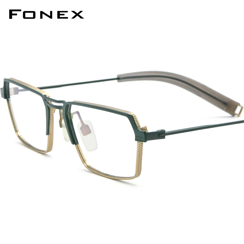 FONEX Pure Titanium Glasses Men Retro Vintage Square Prescription Eyeglasses 2022 New Myopia Optical Frame Eyewear DTX105