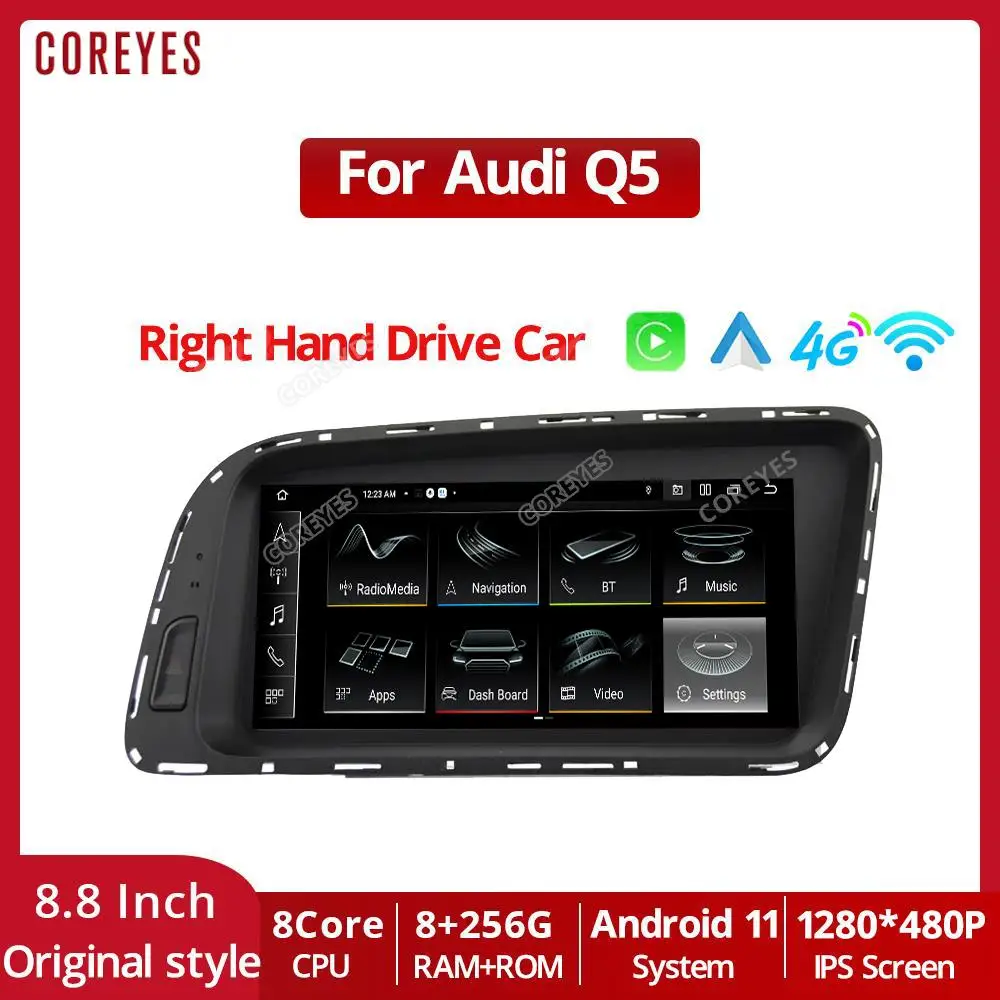 

COREYES 8.8" 8+256G For Audi Q5 2009-2016 Right Hand Drive Car Radio Stereo Carplay Multimedia Player Android Auto Bluetooth HU