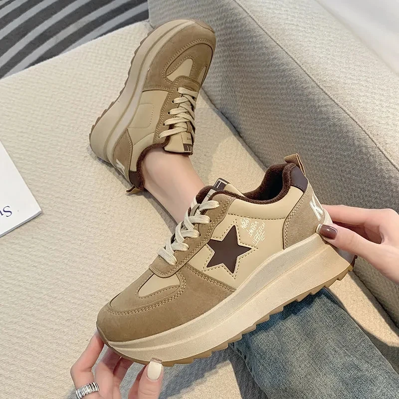 Chic and Elegant Woman Shoes Comfortable Women's Sneaker Winter Velvet Warm Casual Black Luxury Designer Sneakers Loafers Heels
