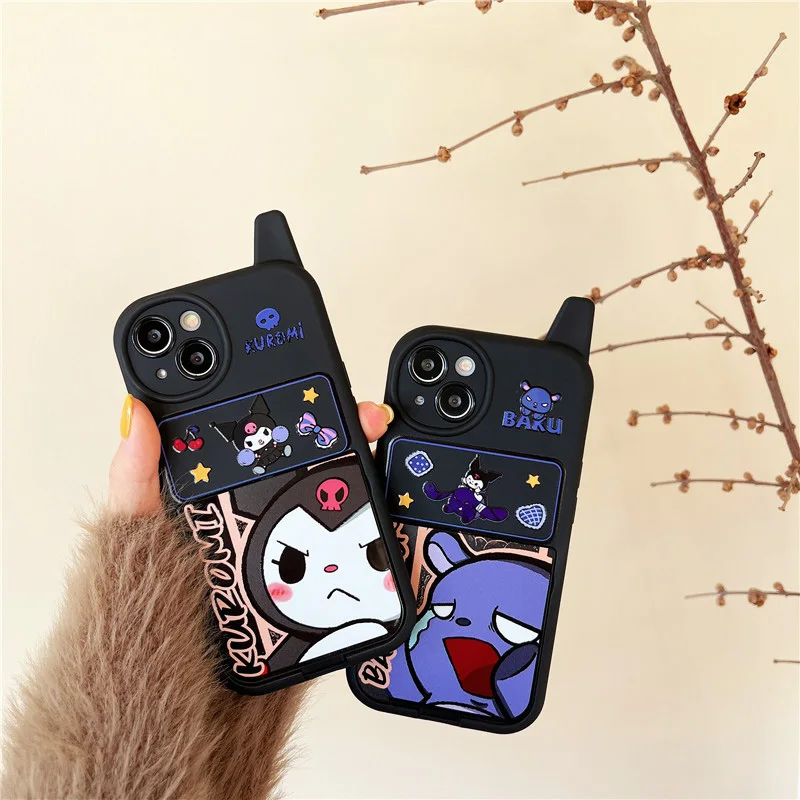 

Cute Kuromi Mobile Phone Case Kawaii Anime Cartoon Sanrio iPhone 14 13 12 11 X Plus Pro Max With Mirror Phone Holder Gifts Toys
