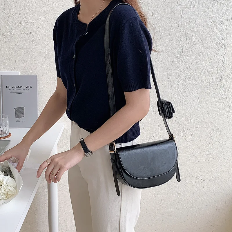 2023 New PU Leather Saddle Bag Fashion Retro Women's Shoulder Bag Advanced Texture Crossbody Bag Fashion Versatile Bag