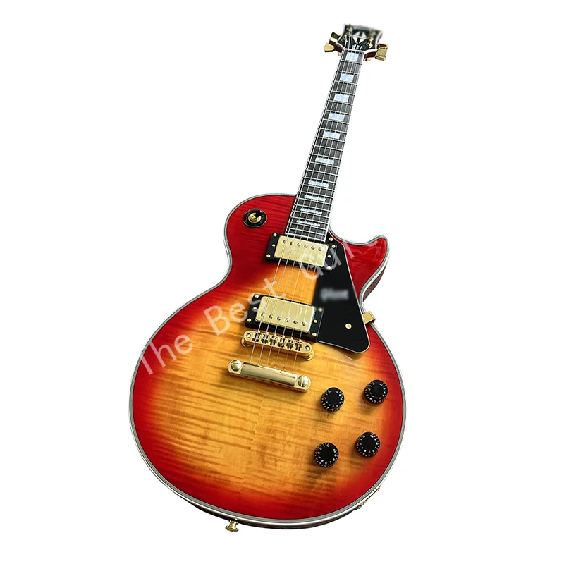 

Classic LP Electric guitar, cherry red tiger skin texture surface, quality assurance, free delivery.