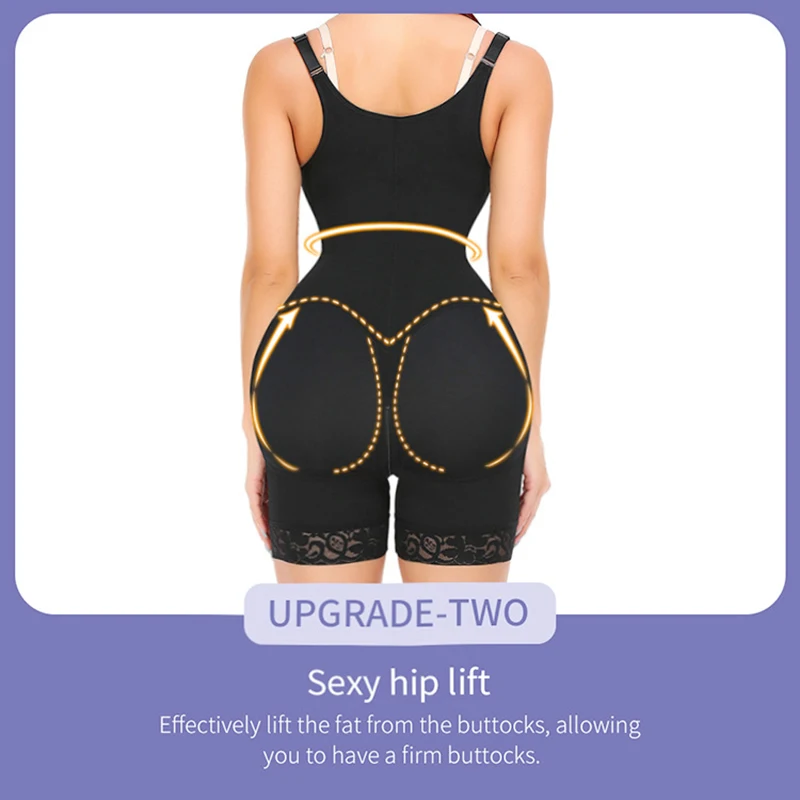 Women Body Shaping Bodysuit Slimming Underbust U Push Up Vest Tummy Control Hip Enhancer Shapewear Zipper Crotch Waist Trainer