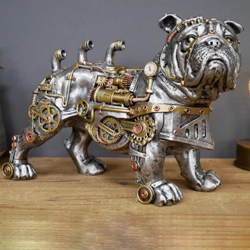 

Mechanical Punk Dog Resin Figure Art Crafts Steampunk Bulldog Dog Statue Ornaments Home Window Table Desktop Decor