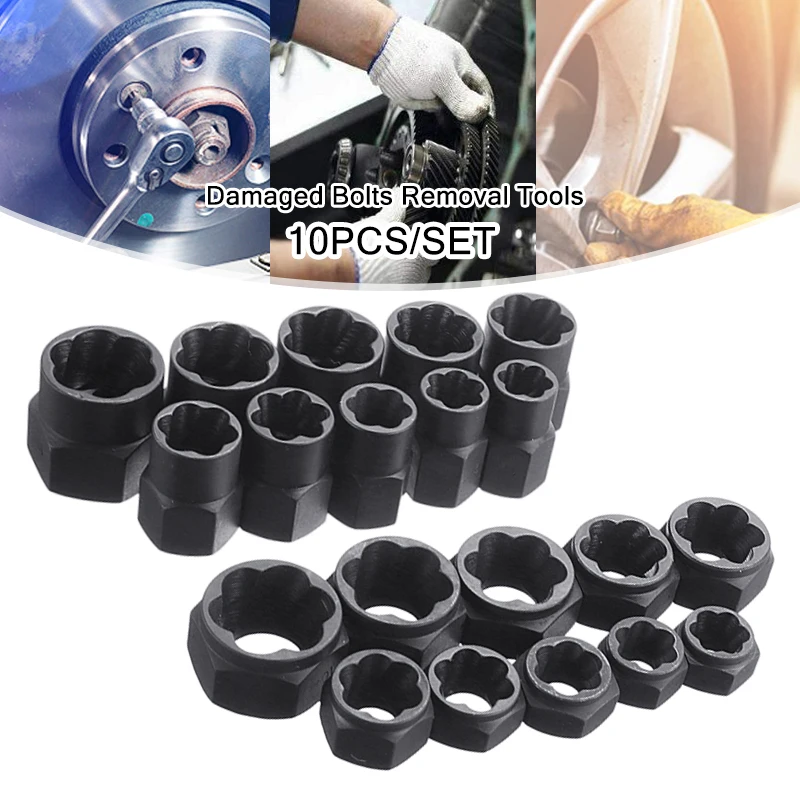 

10Pcs/Set Damaged Bolts Nuts Screws Remover Extractor Removal Tool Set Threading Tool Kit Black Nuts With 2 Styles Car Hub Screw