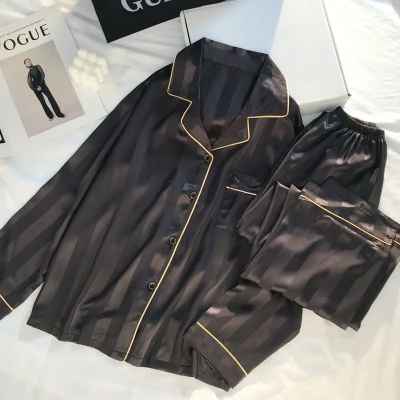 Autumn Men Pajamas Set Ice Silk Nightwear Long Sleeved Sleepwear Spring Sleep Clothing Constellations Nighties Nightdress Suit