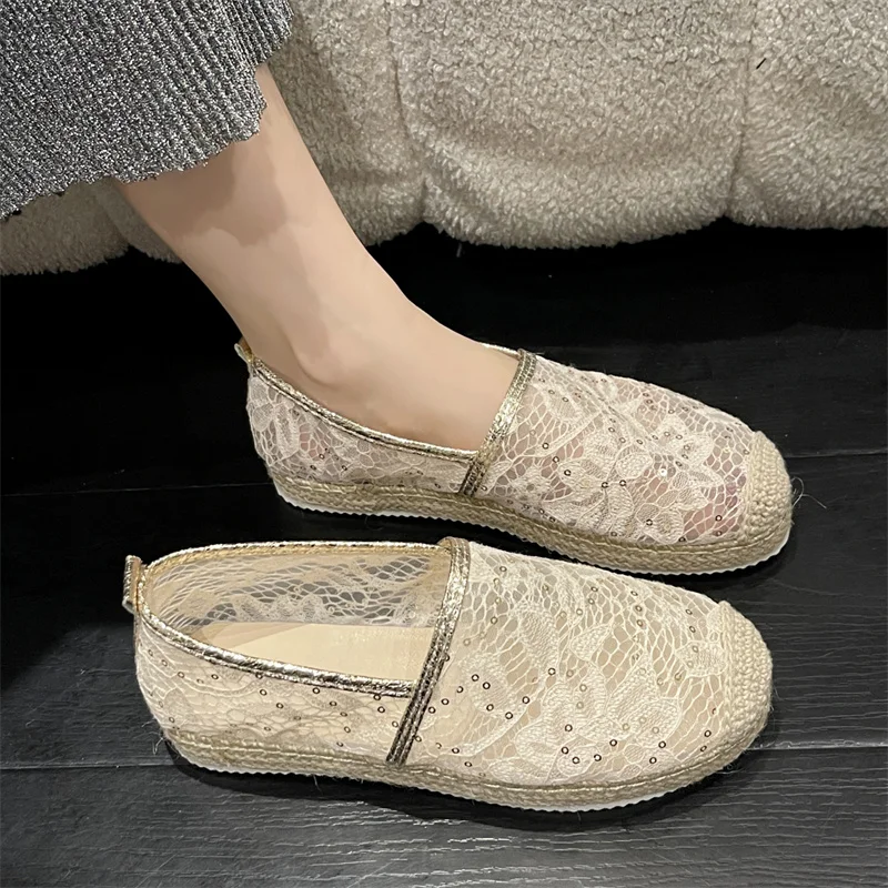 New Womens Flat Slip on Canvas Summer Strap  Straw  2023 Ladies Casual Comfort Ripped Slip on Lazy Shoes Female