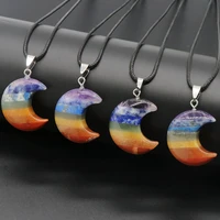 natural stone 7 chakra pendant healing crystal moon neckacle reiki gem rainbow charms for women jewelry making energy amulet