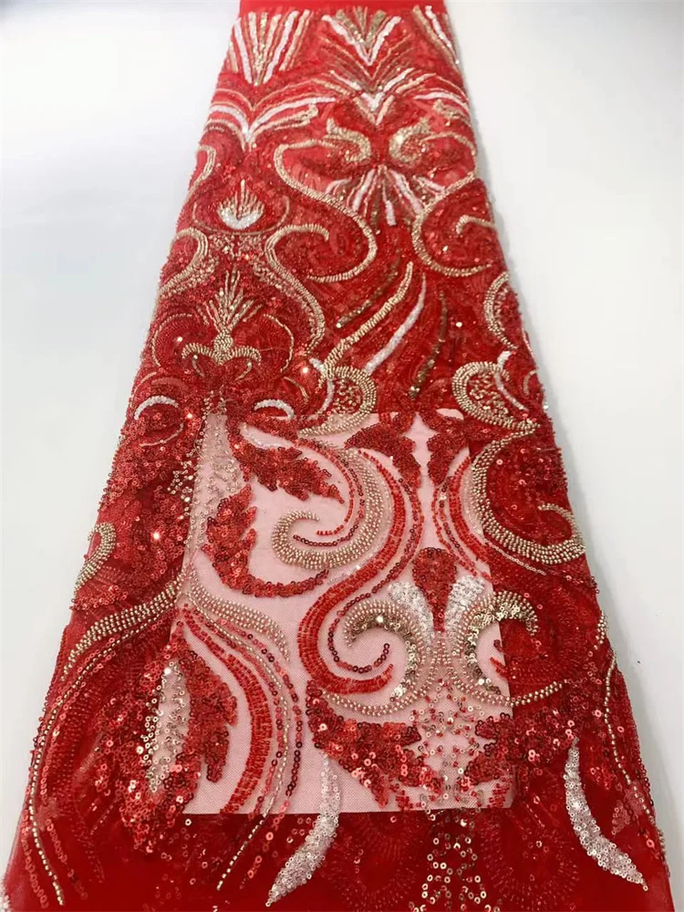 

African 3D Beaded Lace Fabric 2023 High Quality French Sequins Tulle Mesh Lace Bridal For Nigerian Wedding Dress Sewing