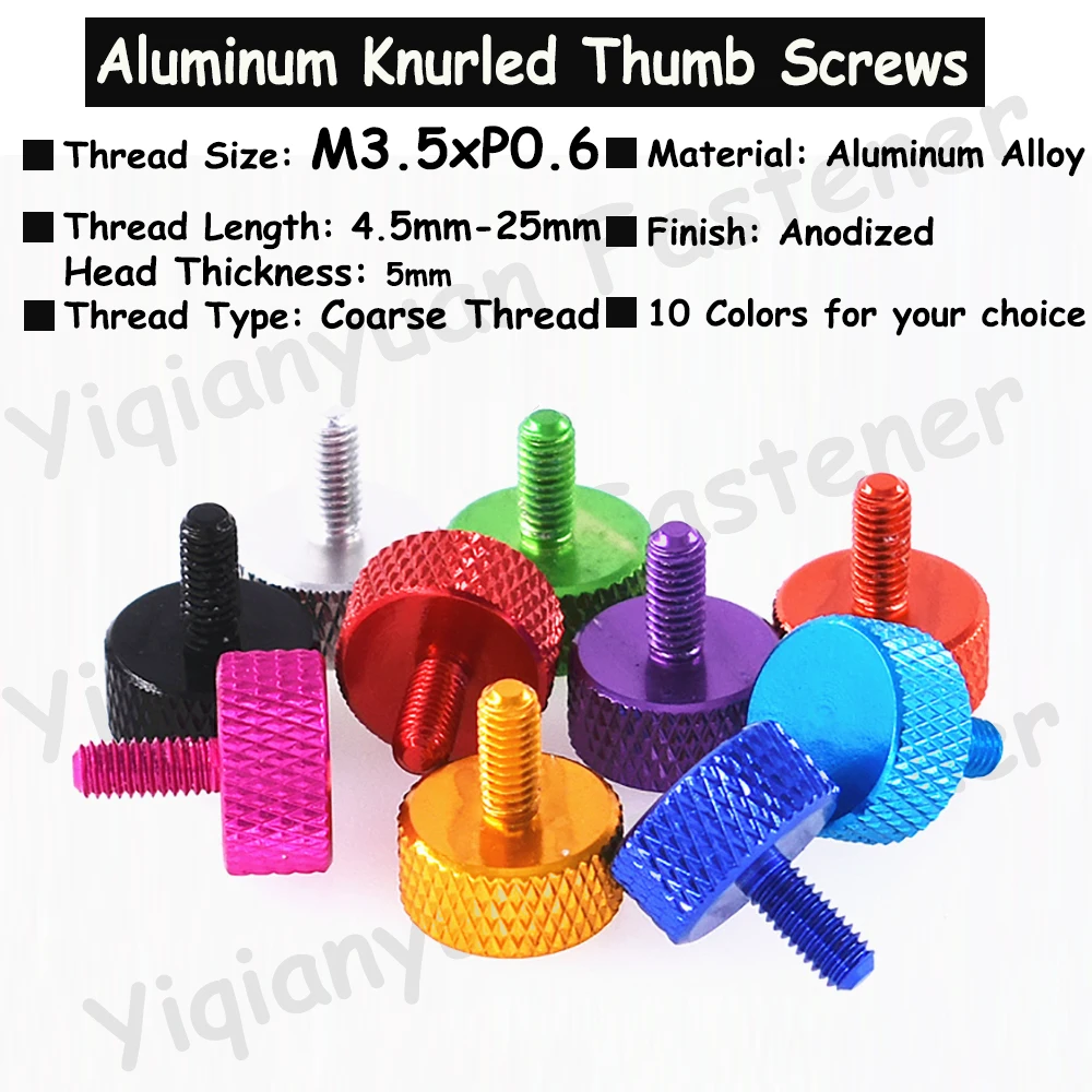 Yiqianyuan Красочный алюминиевый винт M3.5xP0.6 с накатанной головкой GB835 плоской и