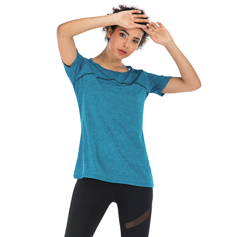 

Short Sleeve T Shirts For Women 2022 Summer New Fashion Clothing O Neck Back Hollow Out Tshirt Casual Sport Wear 100% Polyester