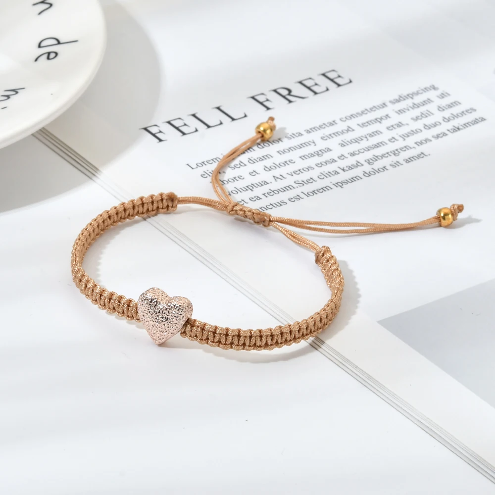 Медный браслет ручной работы в стиле бохо с сердечками, Плетеный веревочный регулируемый браслет для женщин и мужчин, ювелирные изделия для влюбленных пар