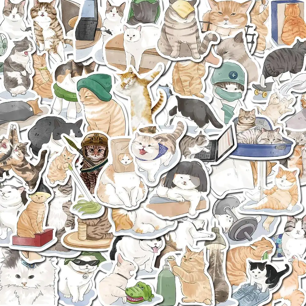 

10/53PCS Cat Cartoon Kawaii Stickers Vintage For Gift DIY Kid Notebook Luggage Motorcycle Laptop Refrigerator Decals Graffiti