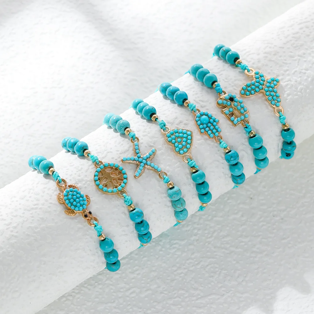 

Vintage Turquoise Woven Bracelet Bohemia Handmade Bead Natural Stone Butterfly Heart Encanto Bracelet Couple Jewelry 2022 Gift