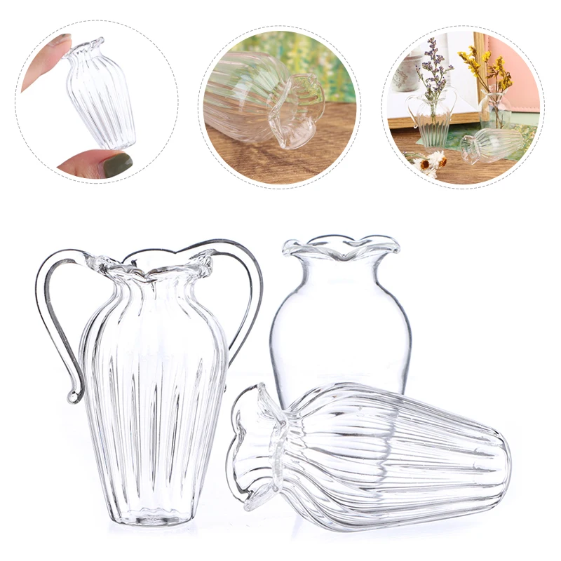 

1/12 Dollhouse Miniature Flower Vase Vintage Striped Glass Jar bottle Flower Pot Modle Toys Furniture Doll House Accessories