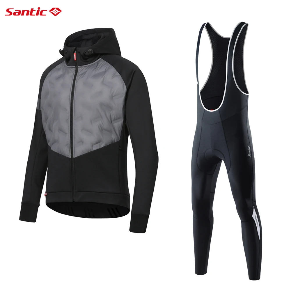 Santic Cycling Men's Suits Biking Wear Long Sleeve Warm Jackets Mountain Bike Road Bike Bib Winter Add Wool Jackets Set Men