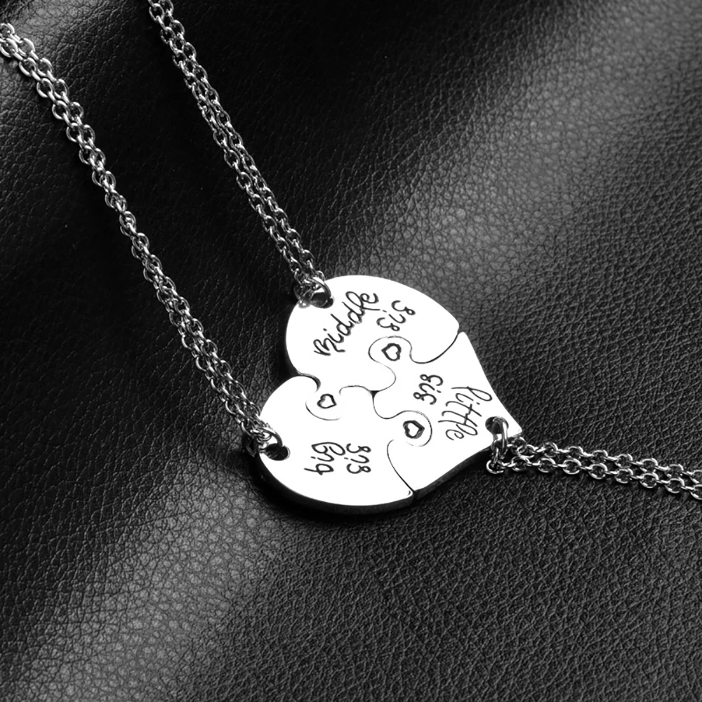 

3 Pcs/Set Sister Necklaces Heart Stitched BFF Friendship Pendant Necklace Women's Fashion Jewelry Gifts for Friends Family