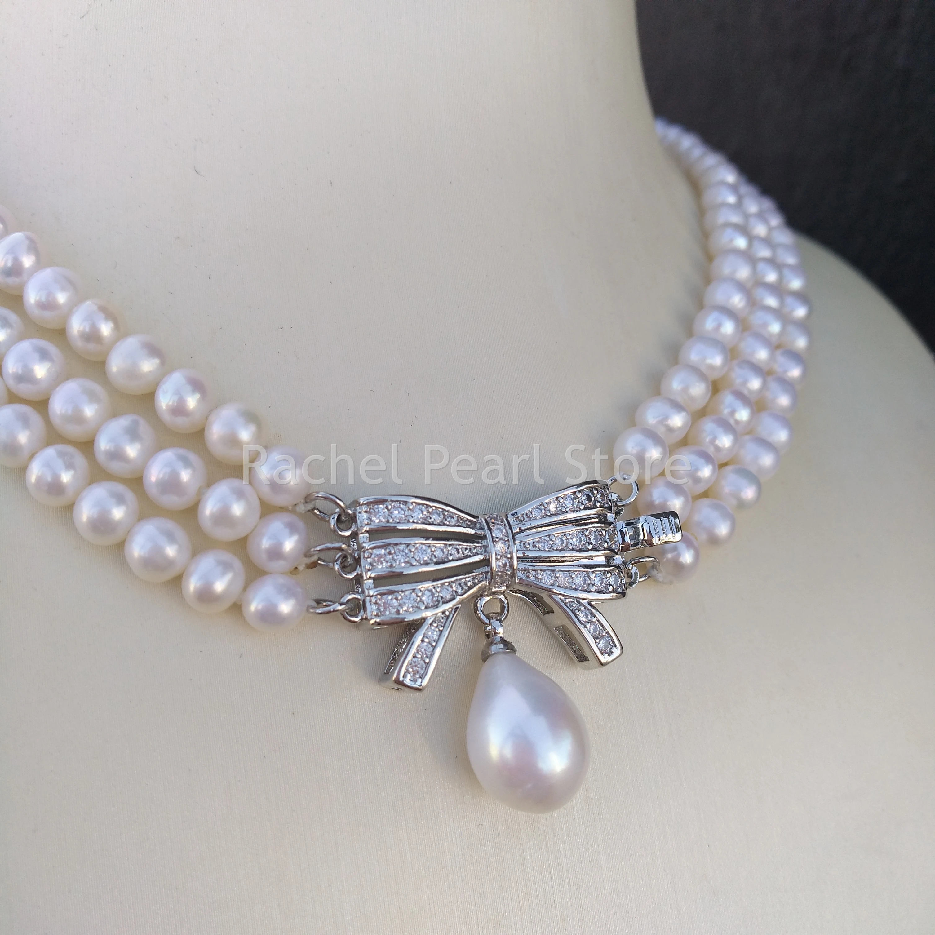 3 Shares Aaaa Япония Akoya 5-6 мм белый японский жемчуг ожерелье 9-11 кулон 18 дюймов лук