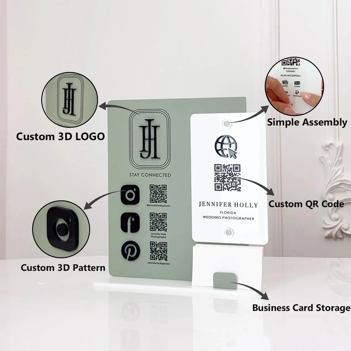 Фото Съемный QR-код, акриловые VIP-настольные украшения, сбор Обзор Google, социальная платформа, QR-коды, подходящие для различных деловых людей №1