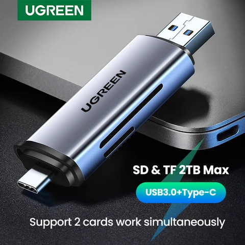 UGREEN Кардридер USB 3.0 & USB C для SD, Micro SD, TF