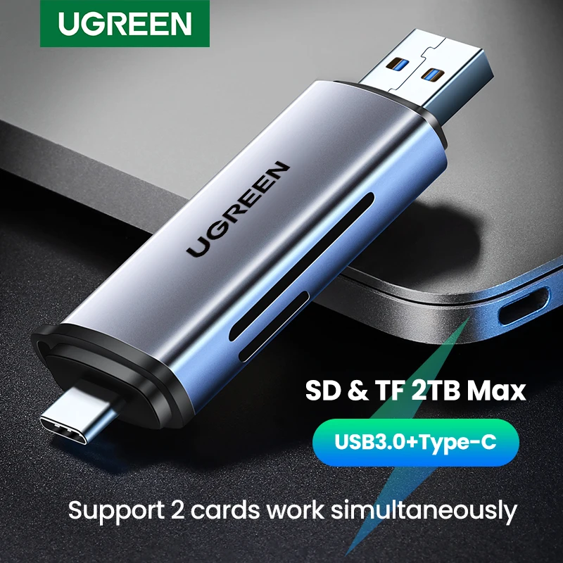 Ugreen Leitor de Cartão Usb3.0 & Usb c para sd Microsd tf Thunderbolt para Computador Portátil Acessórios de Memória Inteligente Cardreader Cartão sd Adaptador