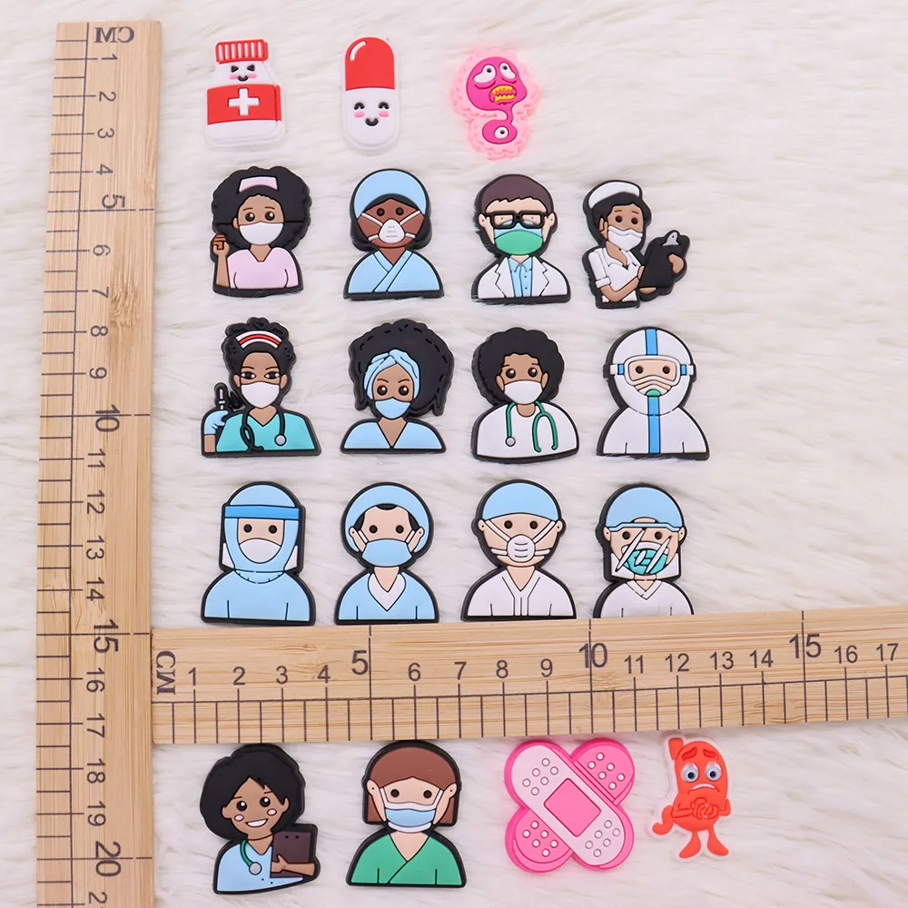 

Single Sale 1PCS PVC Shoe Charms Anti-epidemic Nurse Doctor Band-Aid Virus Croc Charms Silicone Croc Slipper Accessories