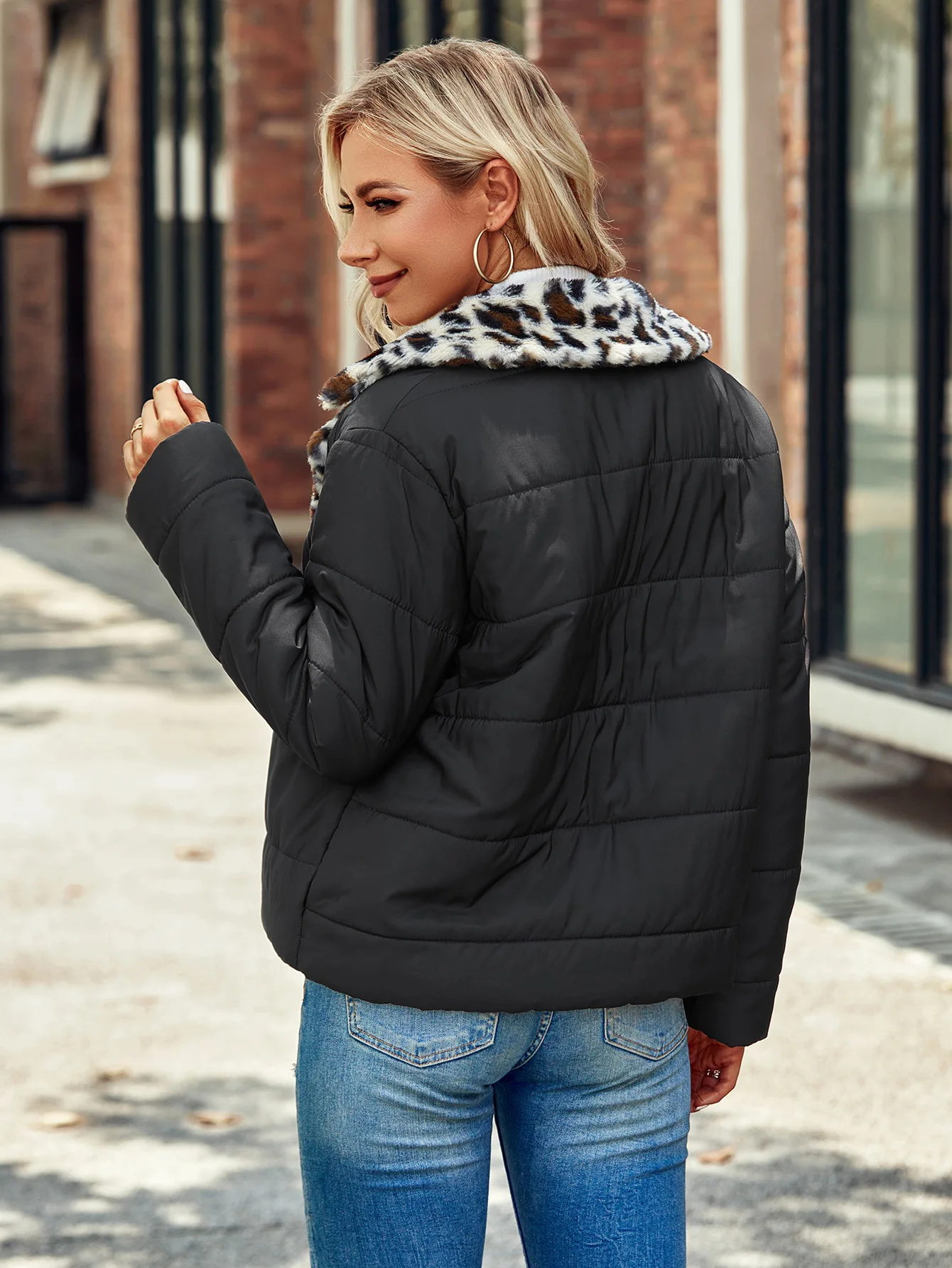 Winter Leopard Collar Jacket Women Coats Short Female Parkas Female Cotton Padded Jacket Basic Tops casacos de inverno Feminino