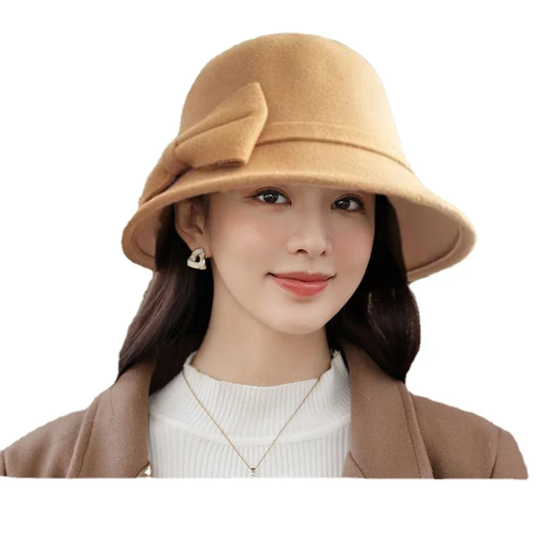 

2022 Women's Hat Bow-knot Woolen Felt Fedoras Korean Fashion Vintage Elegant Hat Warm Autumn Spring Panama Hat for Ladies travel