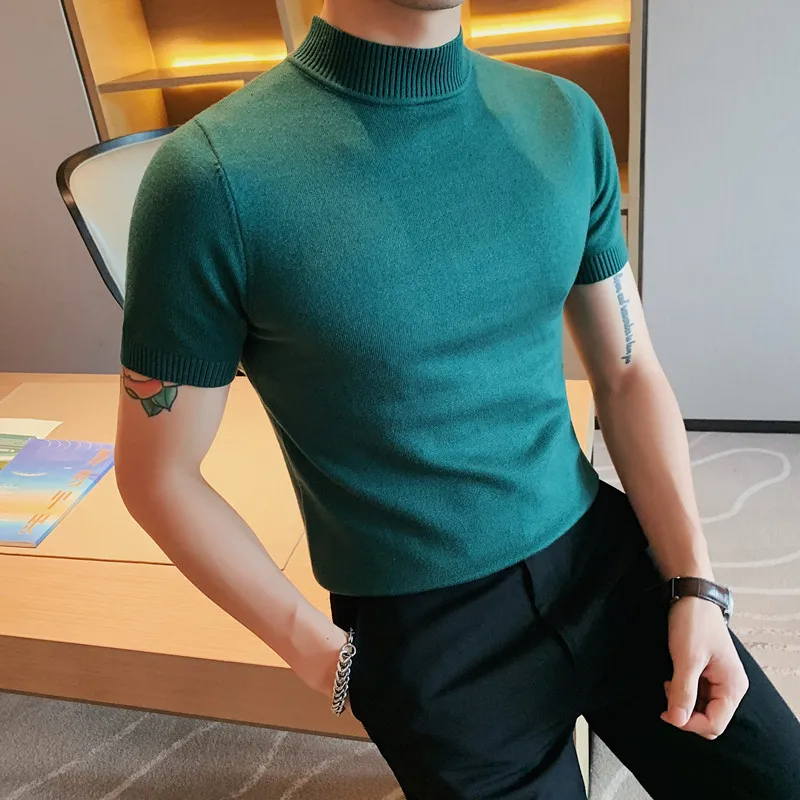 

Brand Pullovers Clothing Men's Summer Leisure Knitted T-shirt/Male Slim Fit Turtleneck Knit Sweaters/Man Tee Shirt Homme