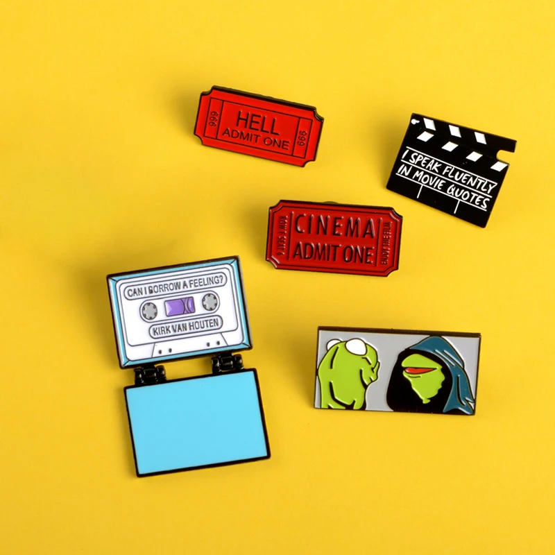 fold enamel pin Movie Record board ticket brooches Frog Kermit Lapel pin badges Cartoon Shirt bag jewelry gift wholesale