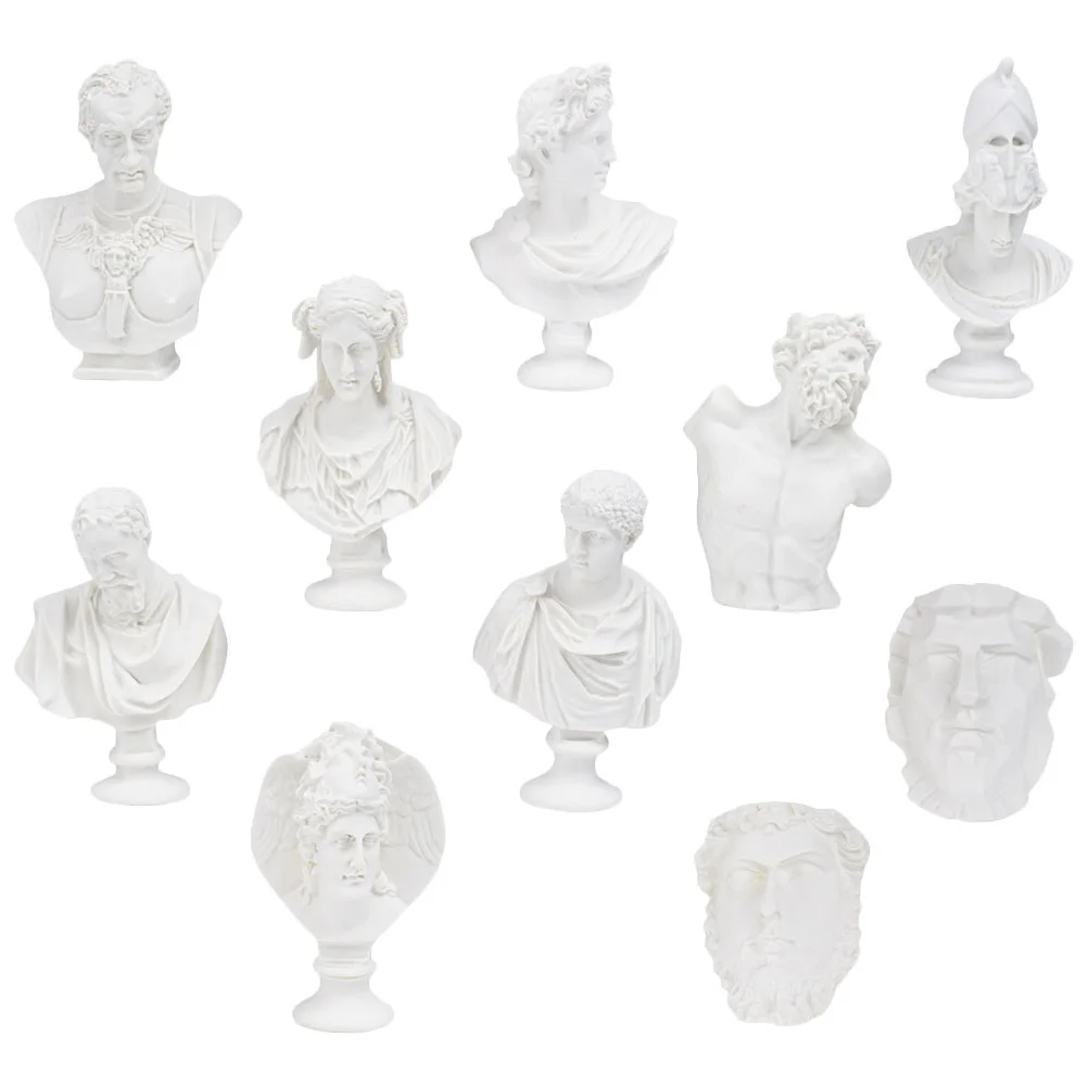 

10 Pcs Mini Head Statue Resin Crafts Greek Figurine Ornament Mini Craft Fine Plaster Bust Statue Artist Sketch Prop