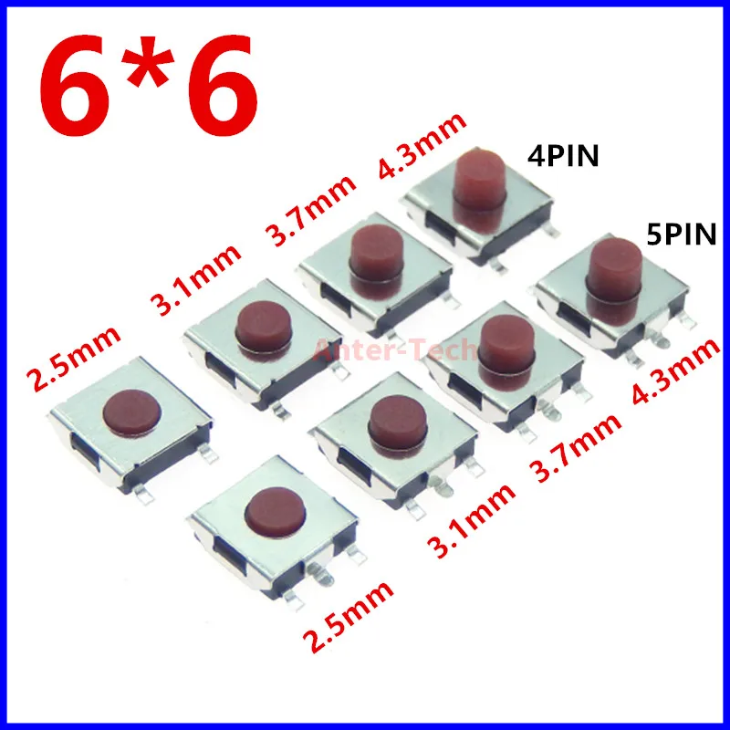 

Красный тактовый переключатель SMD 4/5 контактов