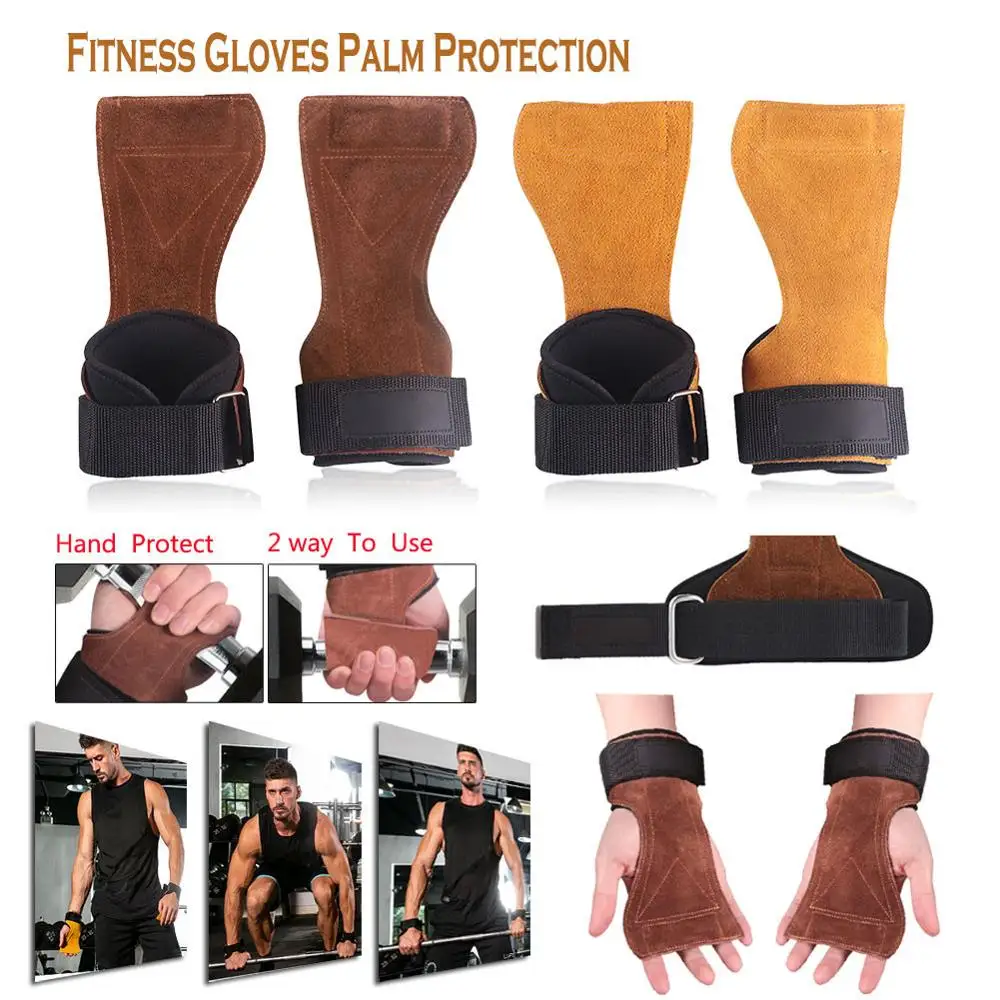 

1Pair Cowhide Gym Gloves Grips Anti-Skid Weight Lifting Deadlifts Workout Crossfit Fitness Gloves Palm Protection