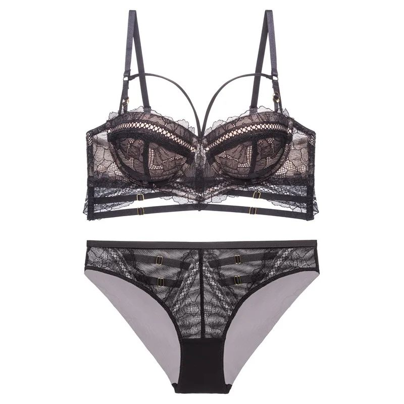 

New Sexy Underwear Small Breast Size Exaggerating Bra Push Up and Anti-Sagging Bra Lace-up Cutout Lace Underwear Set Langerie