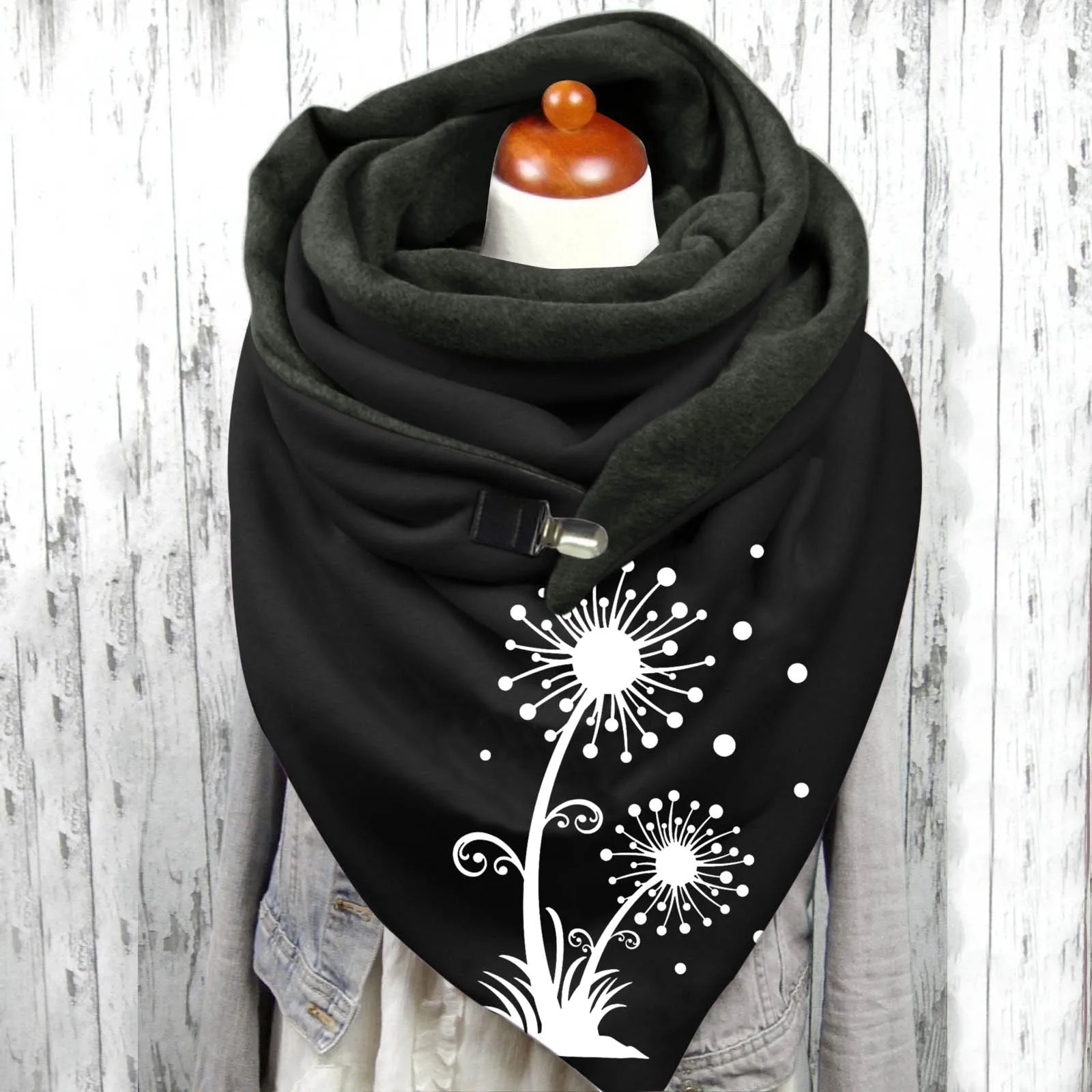 

Hair Scarfs Women Botanical Print Cotton Winter Warm Button Up Scarf Short Hair Scarf