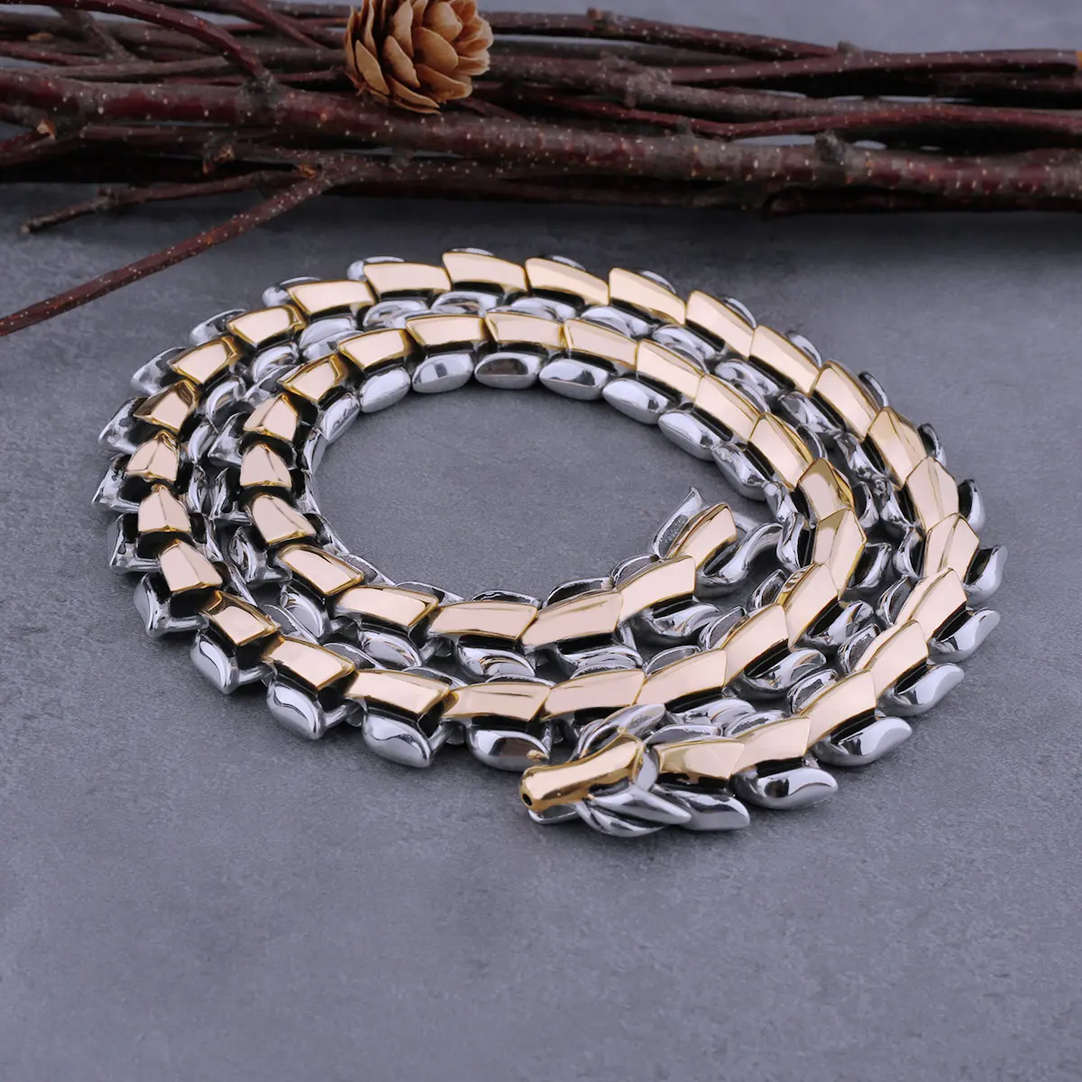 The Nordic Vikings Ouroboros Vintage Punk Necklace for Men Never Fade Stainless Steel Fashion Hippop Street Culture Wholesale