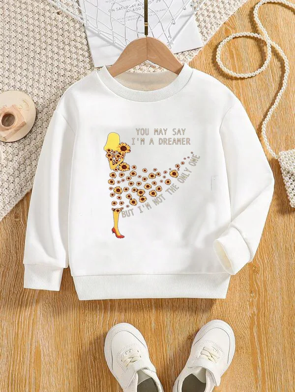 

Топ с длинным рукавом для девочек 6, 7, 9, 10, 11, 12 лет, на весну и осень, Модный пуловер с принтом цветов, животных, букв, Детская толстовка