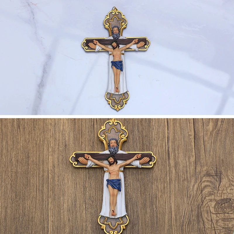 

Holy Crucifix Resin Jesus Cross with God Religious Crucifixion Statue Catholic Figurine Prayer Wall Hanging Decoration