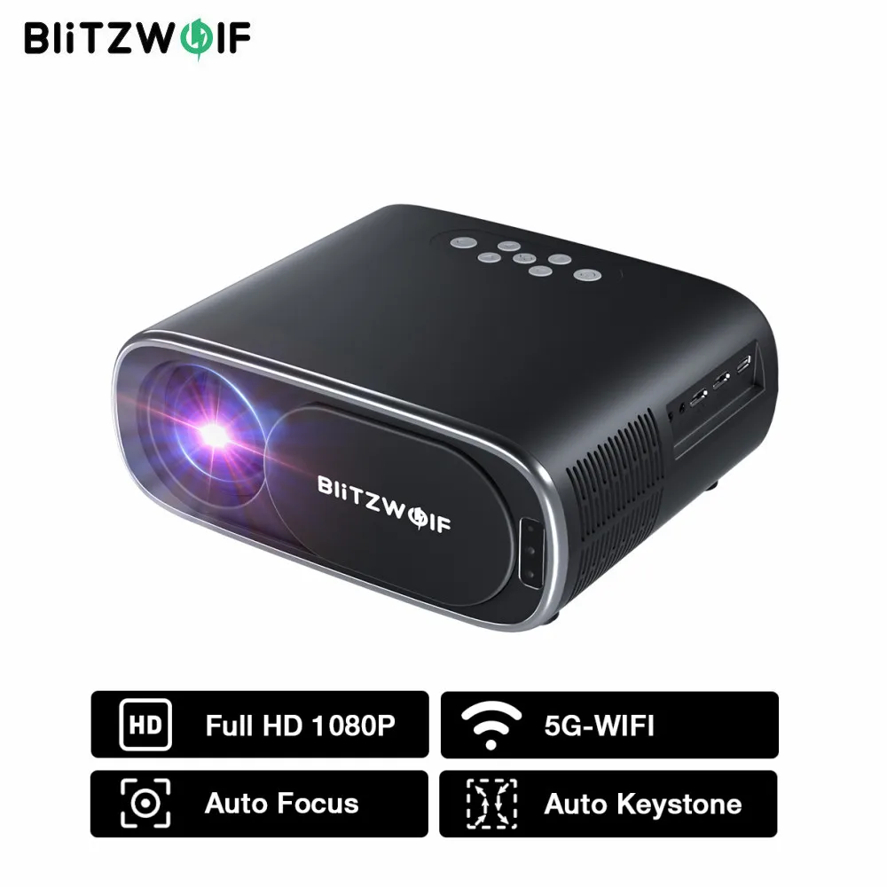 

BlitzWolf BW-V4 1080P Projector 5G-WIFI Mirroring Wireless Auto Keystone Correction 260ANSI LCD Projectors Home Theater Movie