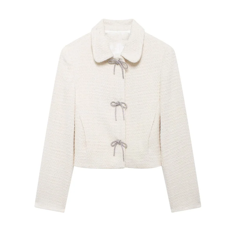 Осеннее Женское пальто текстурированная куртка на пуговицах с бантом новинка 2024