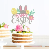 happy easter cake topper rabbit ear flower toppers kids easter party bunny shape cake decoration easter bunny theme party supply