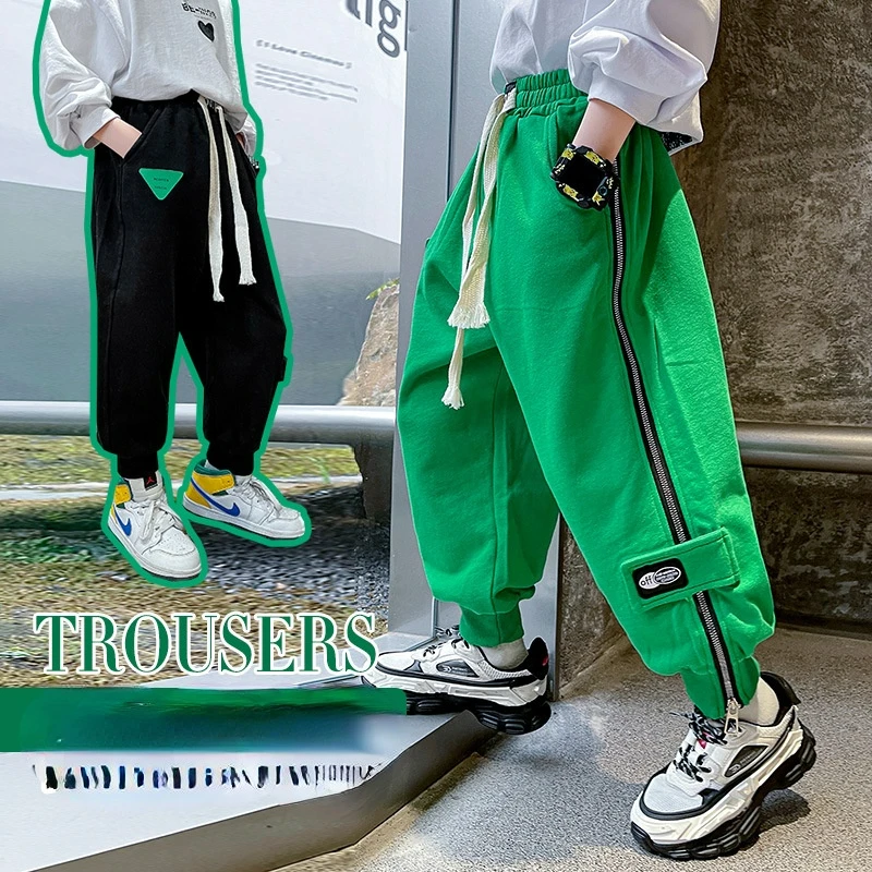 

Boys spring and autumn side zipper Velcro sports pants 2022 new all-match foreign style sweatpants