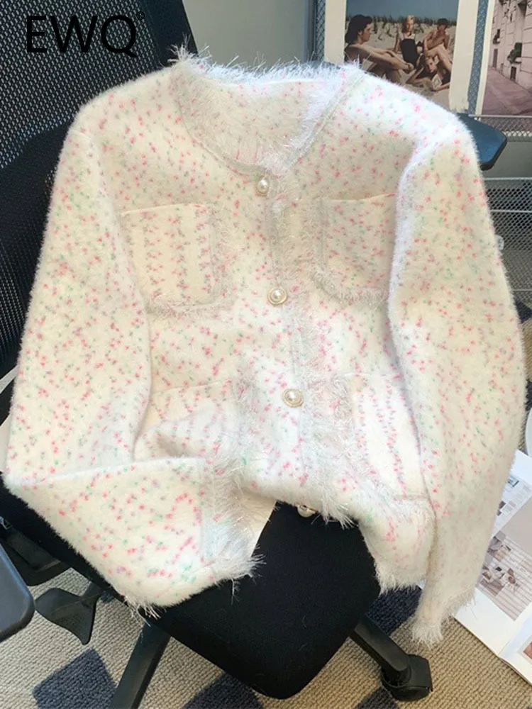

Женский трикотажный кардиган EWQ, однобортный свитер составного кроя с кисточками и карманами в Корейском стиле, Осень-зима 2023